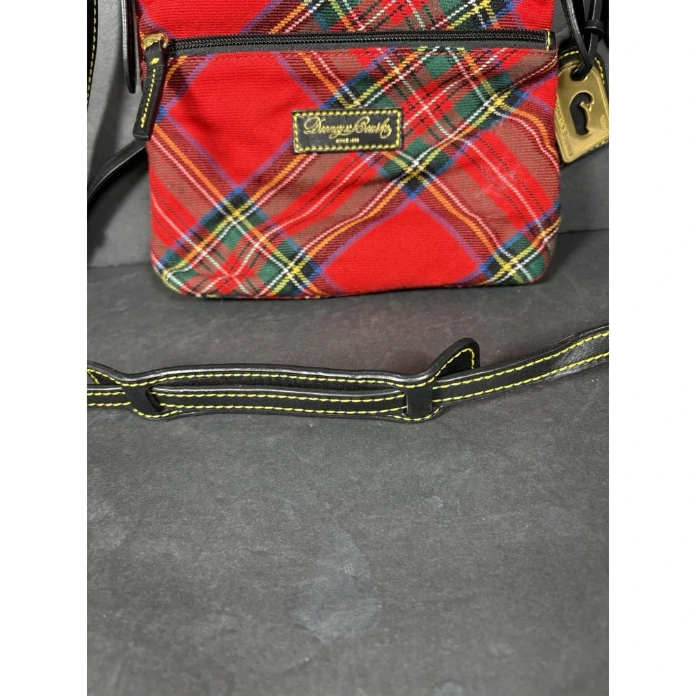 Vintage Y2K Dooney Bourke Red Tartan Plaid Crossbody Shoulder Bag Leather Trim